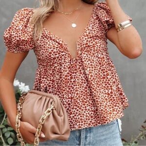 Vici Brown Ruffled Sailor Collar Blouse